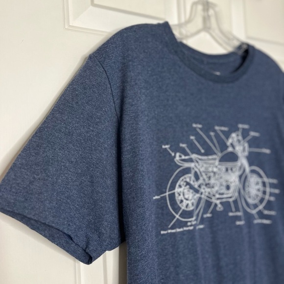 NWOT Motorcycle Anatomy Men’s Graphic Tee M Heather Blue - Picture 4 of 8